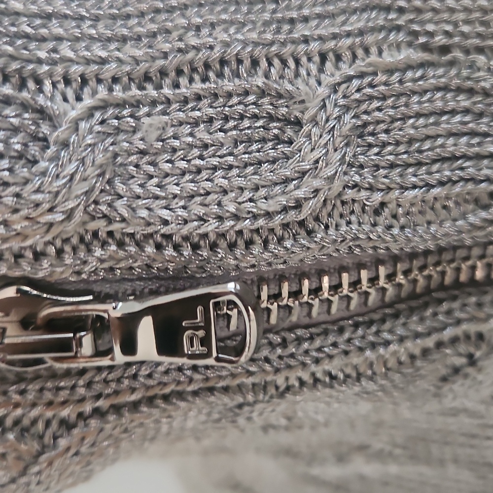 RALPH LAUREN Metallic silver cable Knit Zip-Up Sweater - Picture 7 of 9